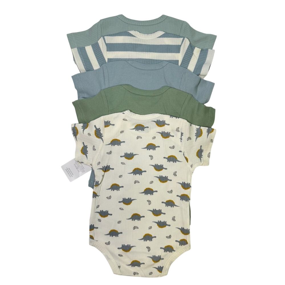 Set Of 5 Onsies - 9 Months Old - Brand New - Blues/Greens/Dino Print